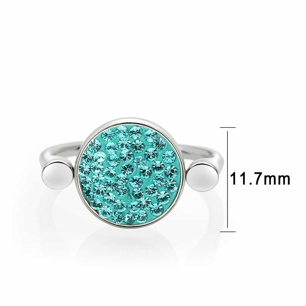 Stainless Steel Silver Turquoise Crystal Pave Round Disc Ring view 4