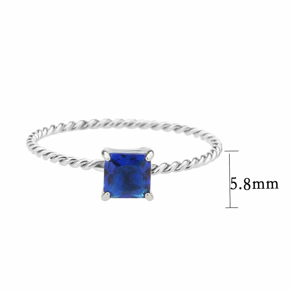 Stainless Steel Silver Blue Sapphire CZ Princess Rope Twist Ring view 6