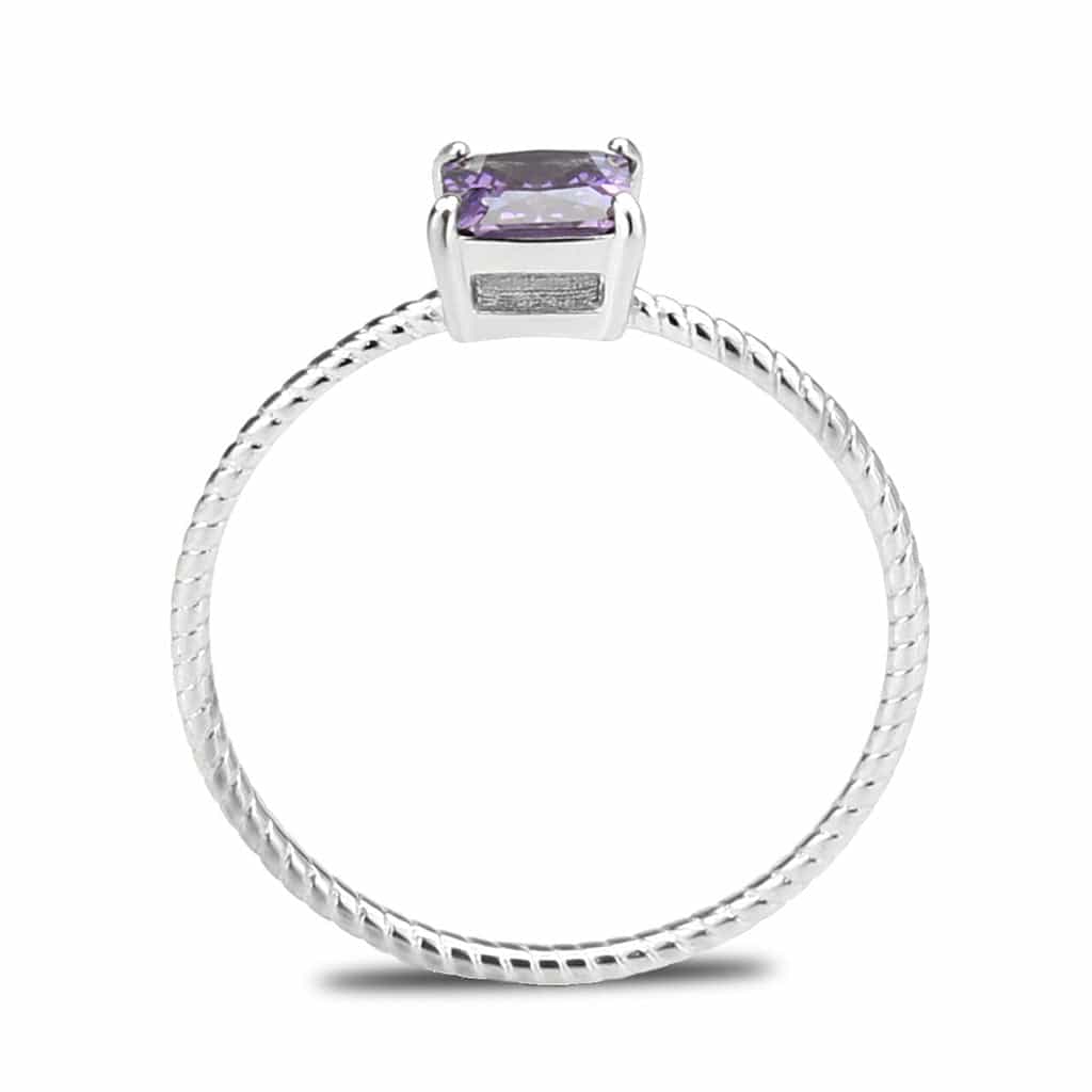 Stainless Steel Silver Amethyst CZ Princess Rope Twist Ring view 6