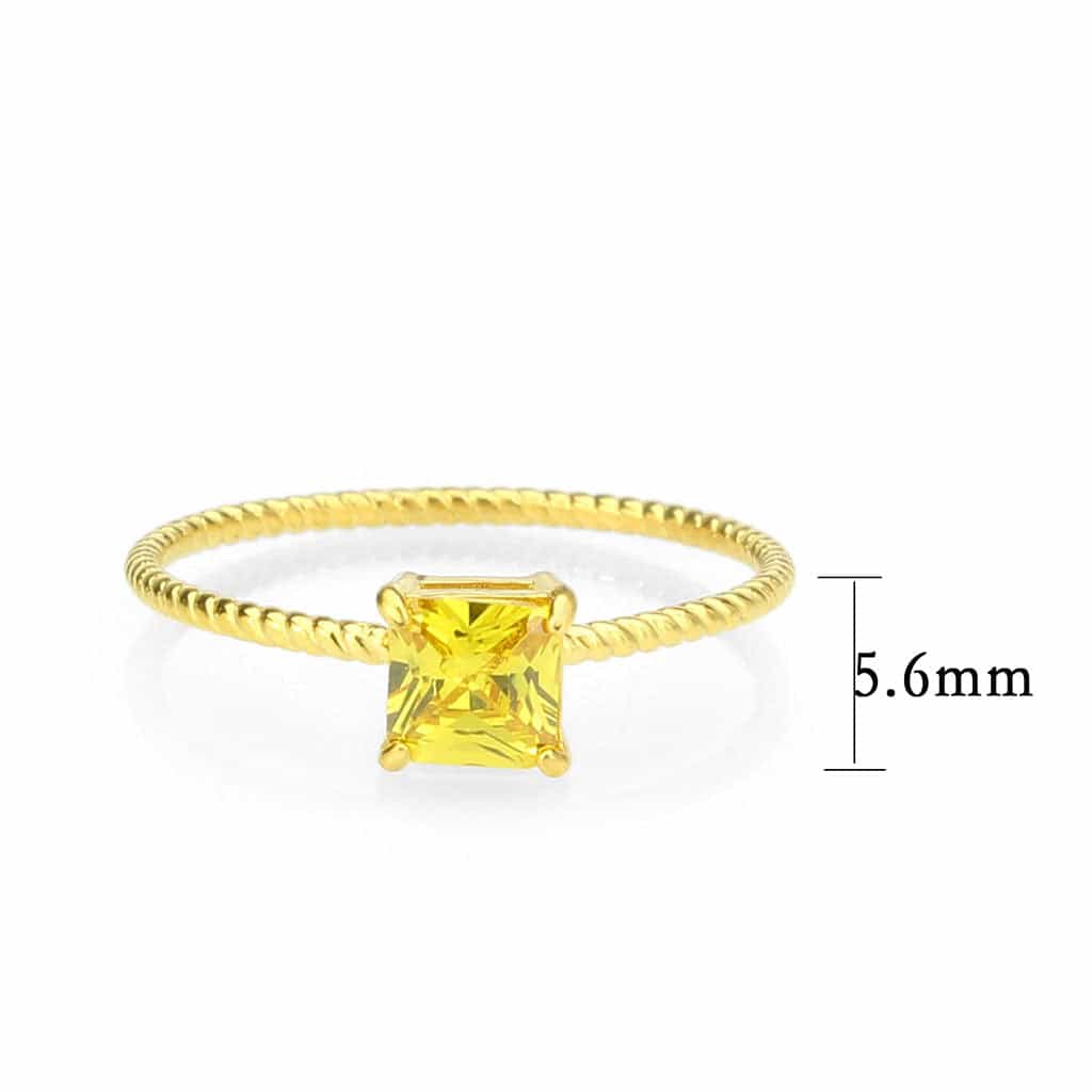 Stainless Steel Gold IP Yellow CZ Princess Rope Twist Ring view 4