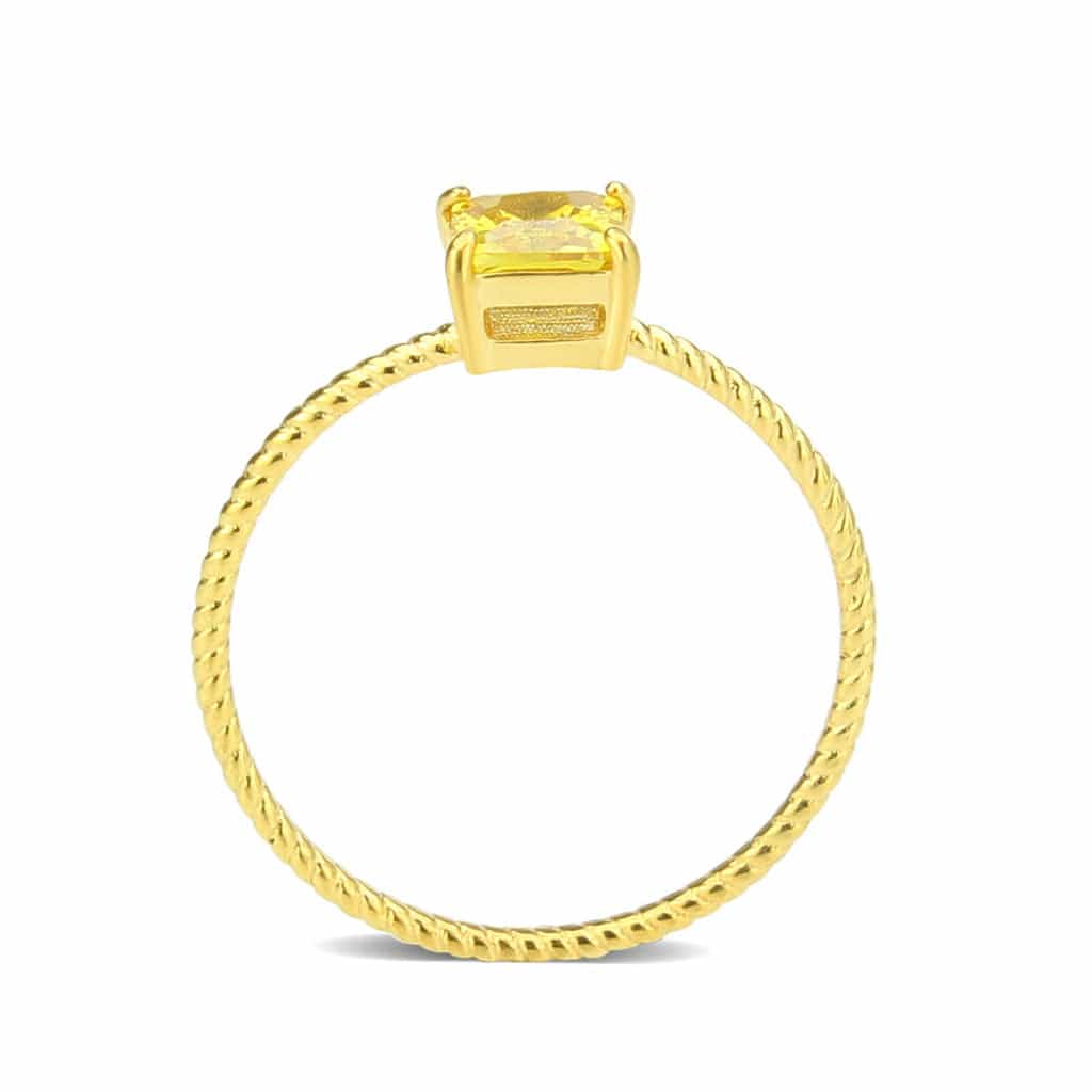 Stainless Steel Gold IP Yellow CZ Princess Rope Twist Ring view 6