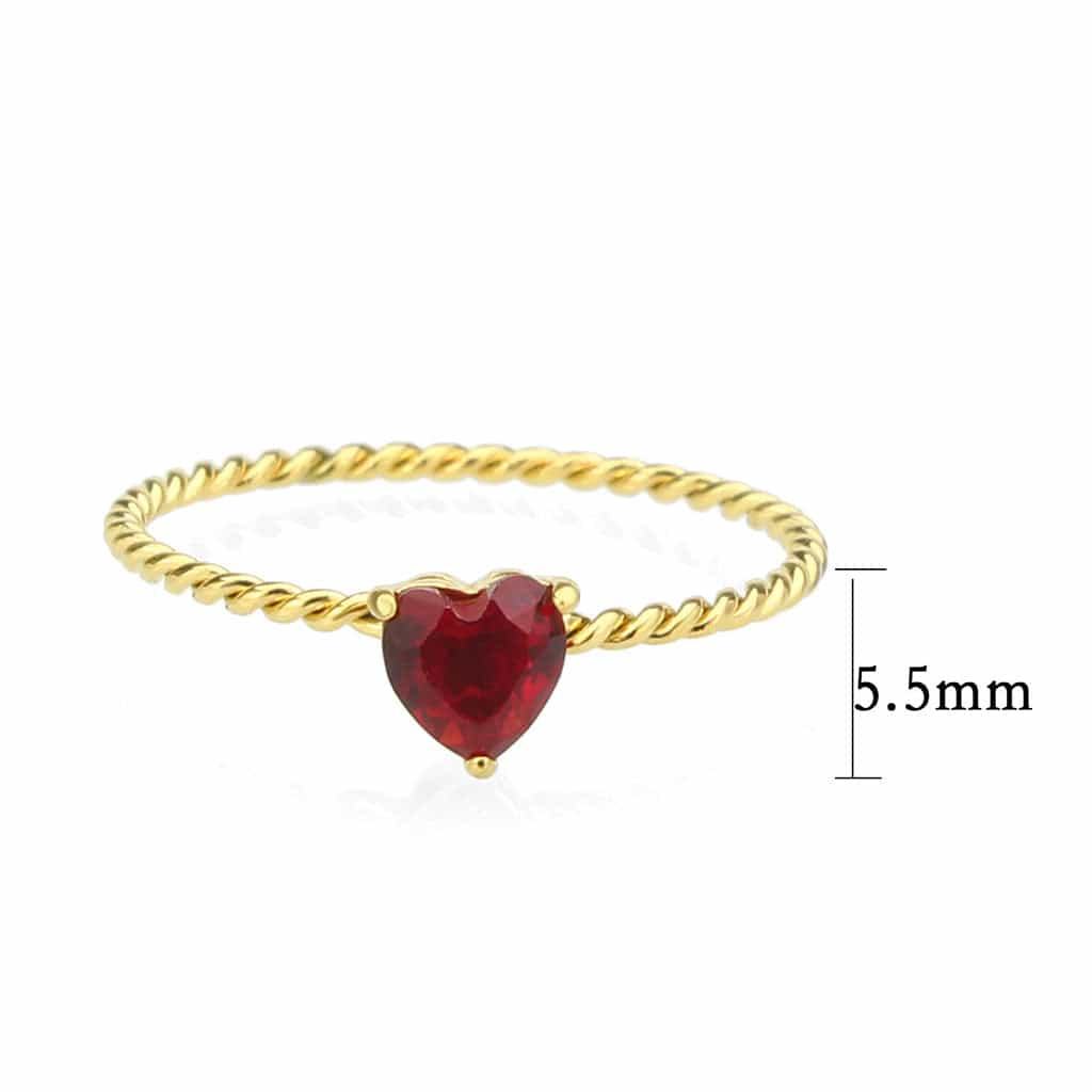 Stainless Steel Silver Red Garnet CZ Heart Rope Twist Ring view 4