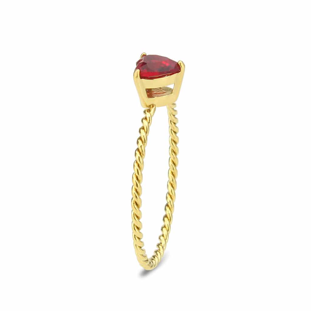 Stainless Steel Silver Red Garnet CZ Heart Rope Twist Ring view 8