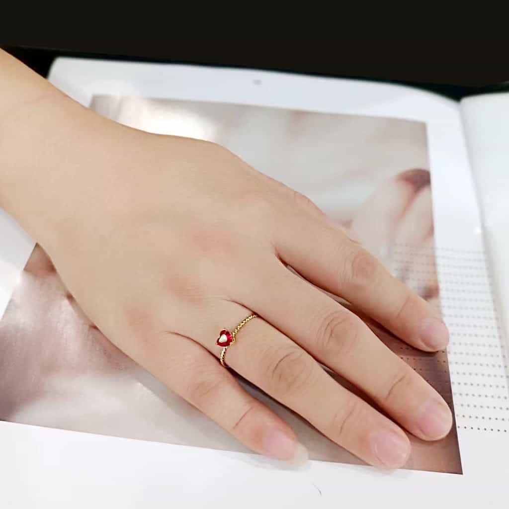 Stainless Steel Silver Red Garnet CZ Heart Rope Twist Ring view 10