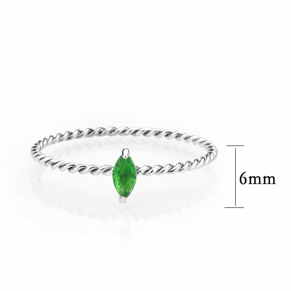 Stainless Steel Silver Emerald Green CZ Marquise Rope Twist Ring view 4