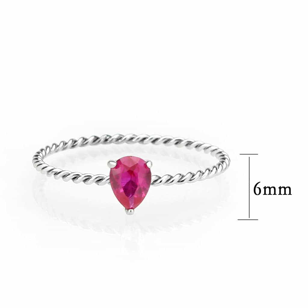 Stainless Steel Silver Pink Tourmaline CZ Pear Rope Twist Ring view 4
