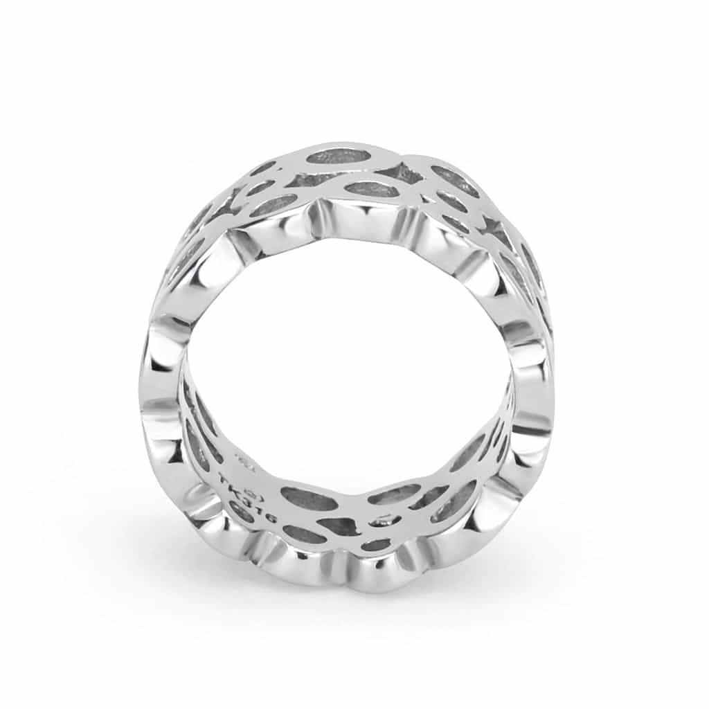 Stainless Steel Polished Circle Cutout Filigree Dome Wide Ring view 6