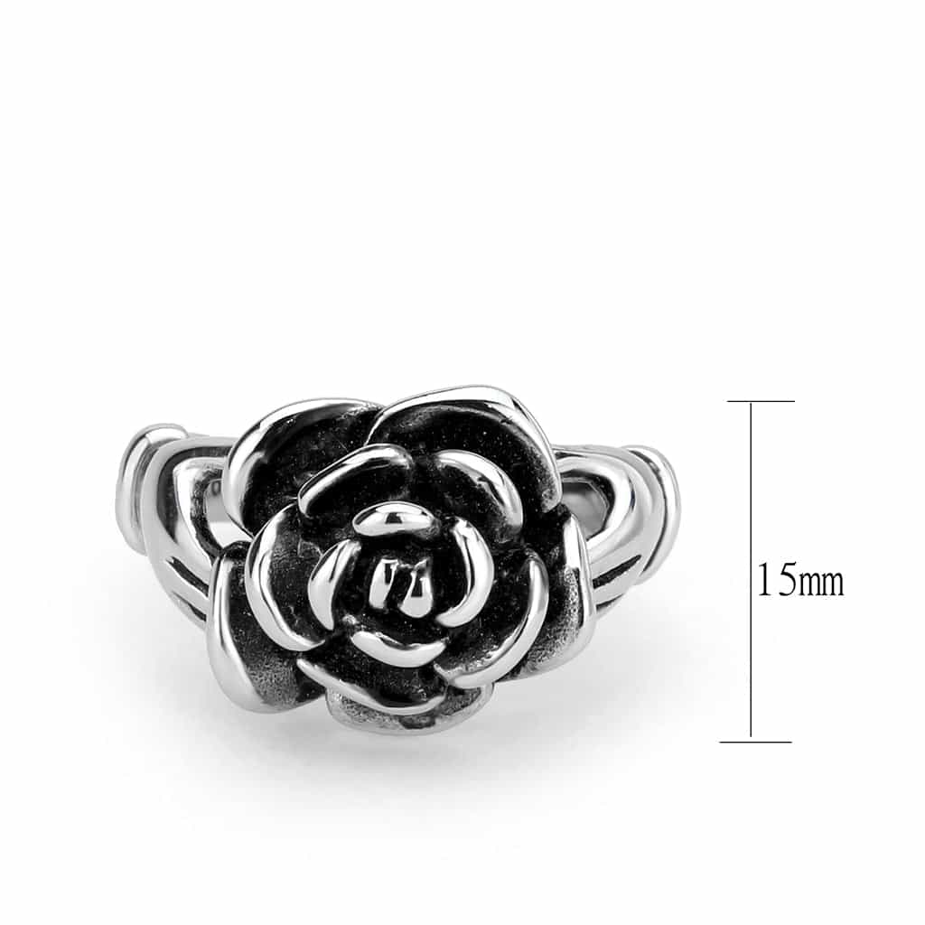 Stainless Steel Silver Polished Rose Flower Claddagh Ring view 4