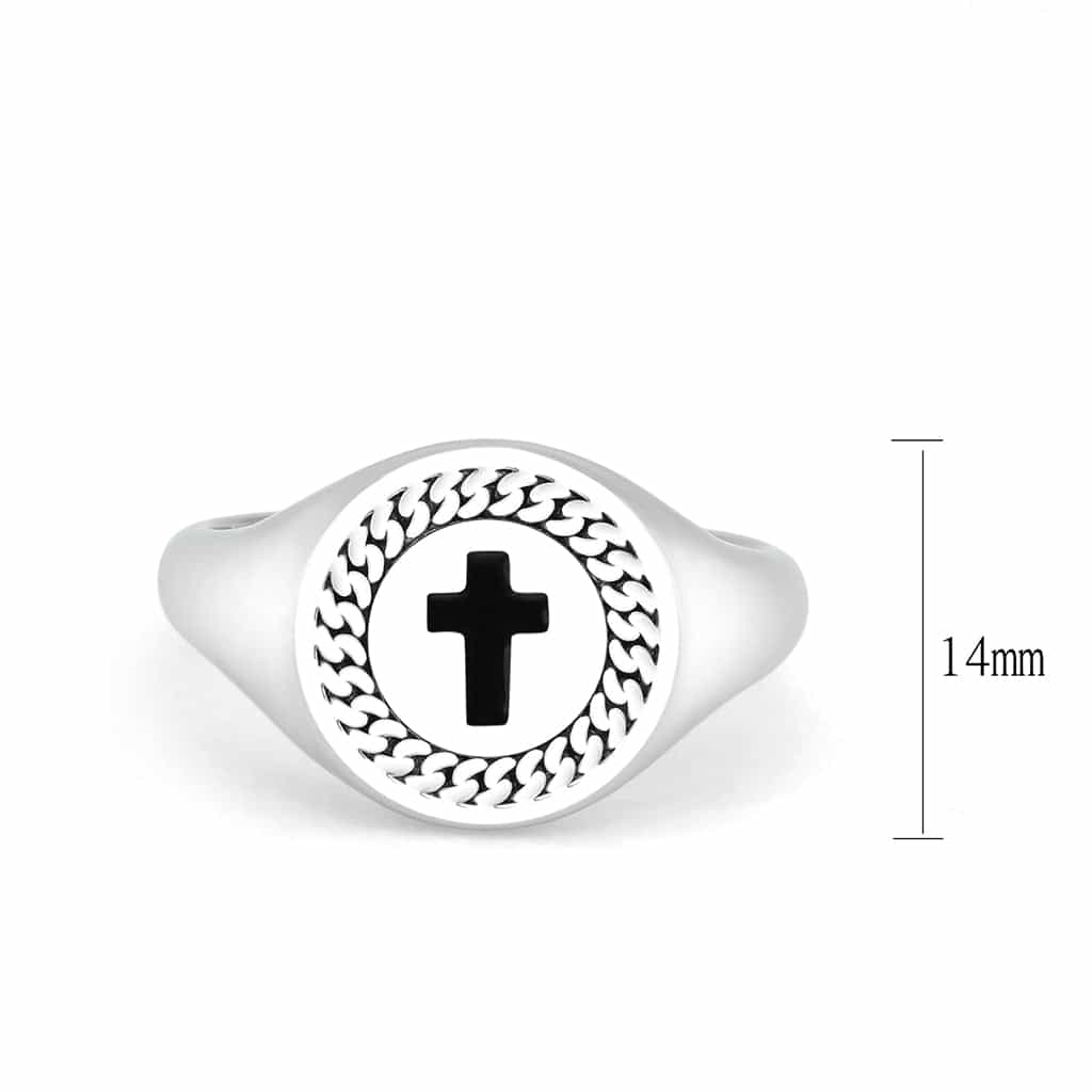Stainless Steel Cross Enamel Chain Border Mens Signet Ring view 4