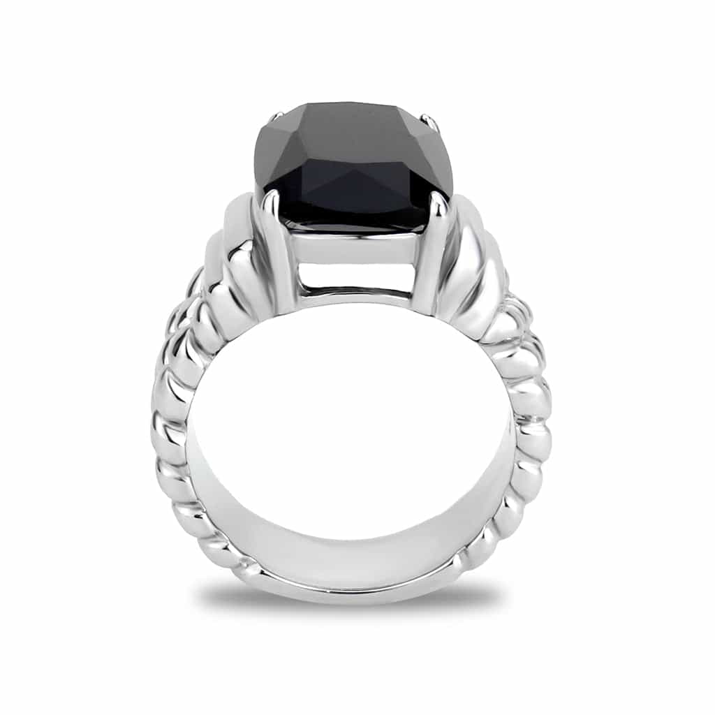 Stainless Steel Silver Black Onyx CZ Emerald Cut Rope Mens Ring view 6