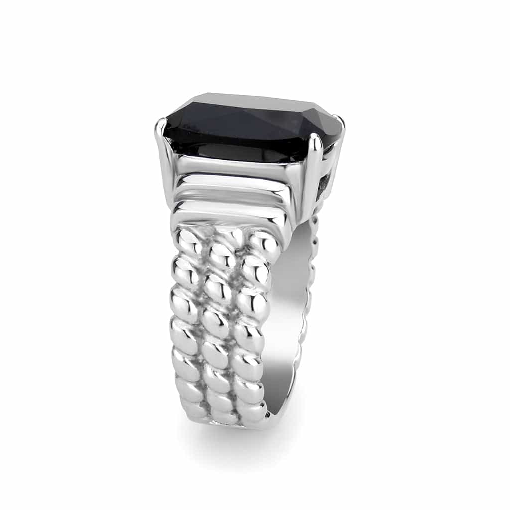 Stainless Steel Silver Black Onyx CZ Emerald Cut Rope Mens Ring view 8