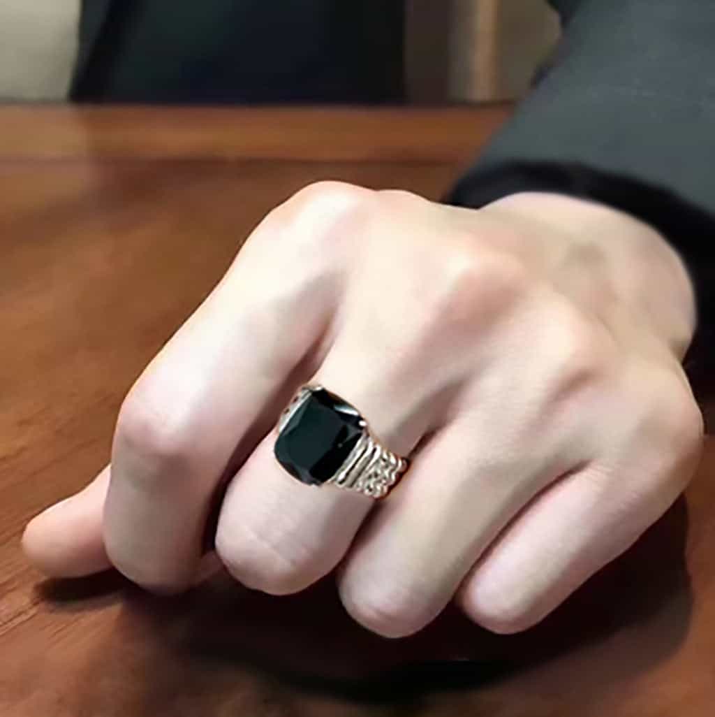 Stainless Steel Silver Black Onyx CZ Emerald Cut Rope Mens Ring view 10