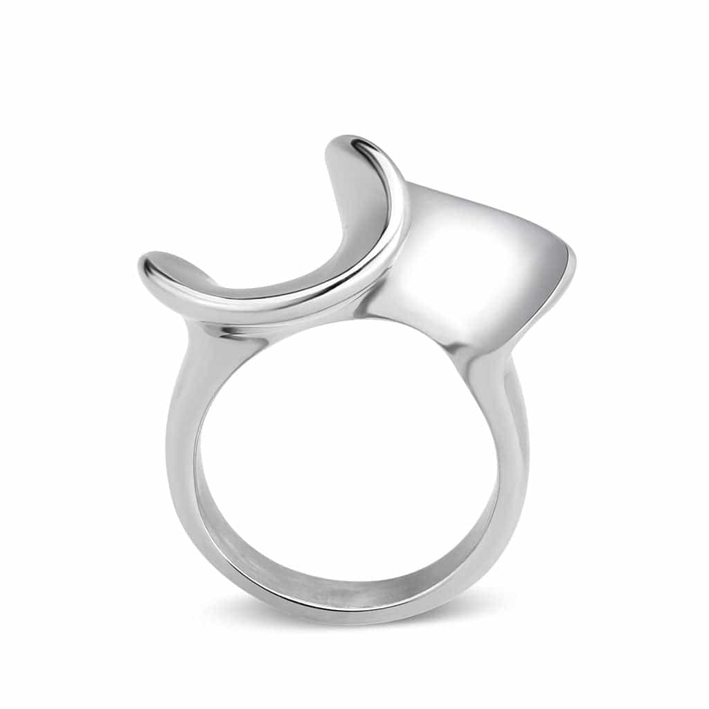 Stainless Steel Polished Swoosh Wave Abstract Wide Band Ring view 6