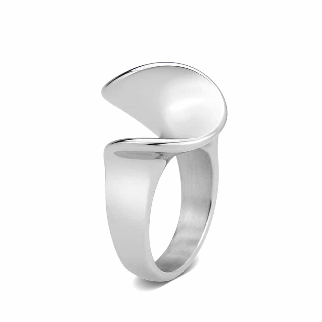 Stainless Steel Polished Swoosh Wave Abstract Wide Band Ring view 8