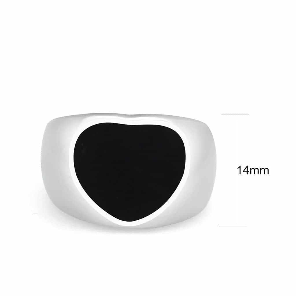 Stainless Steel Silver Black Enamel Heart Flat Top Mens Ring view 4