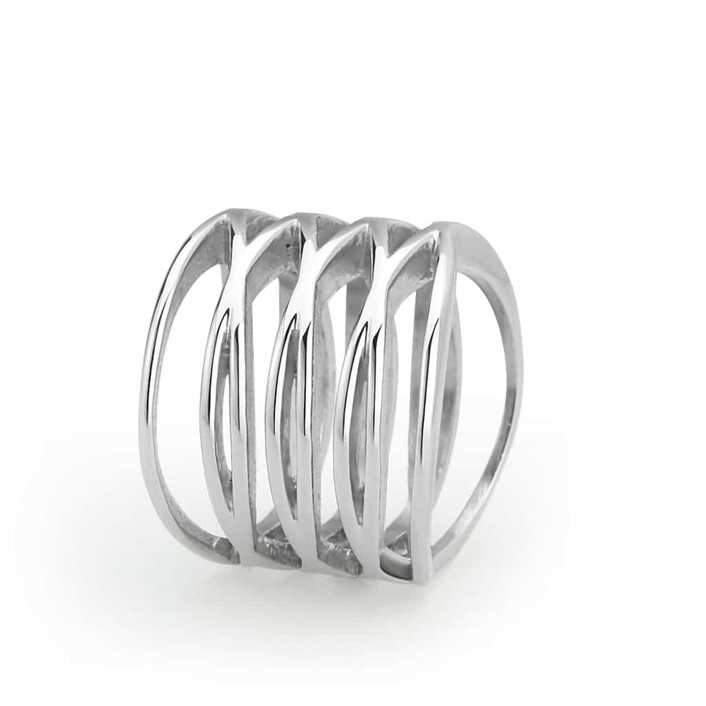 Stainless Steel Polished Open Lattice Cage Wide Band Ring view 8