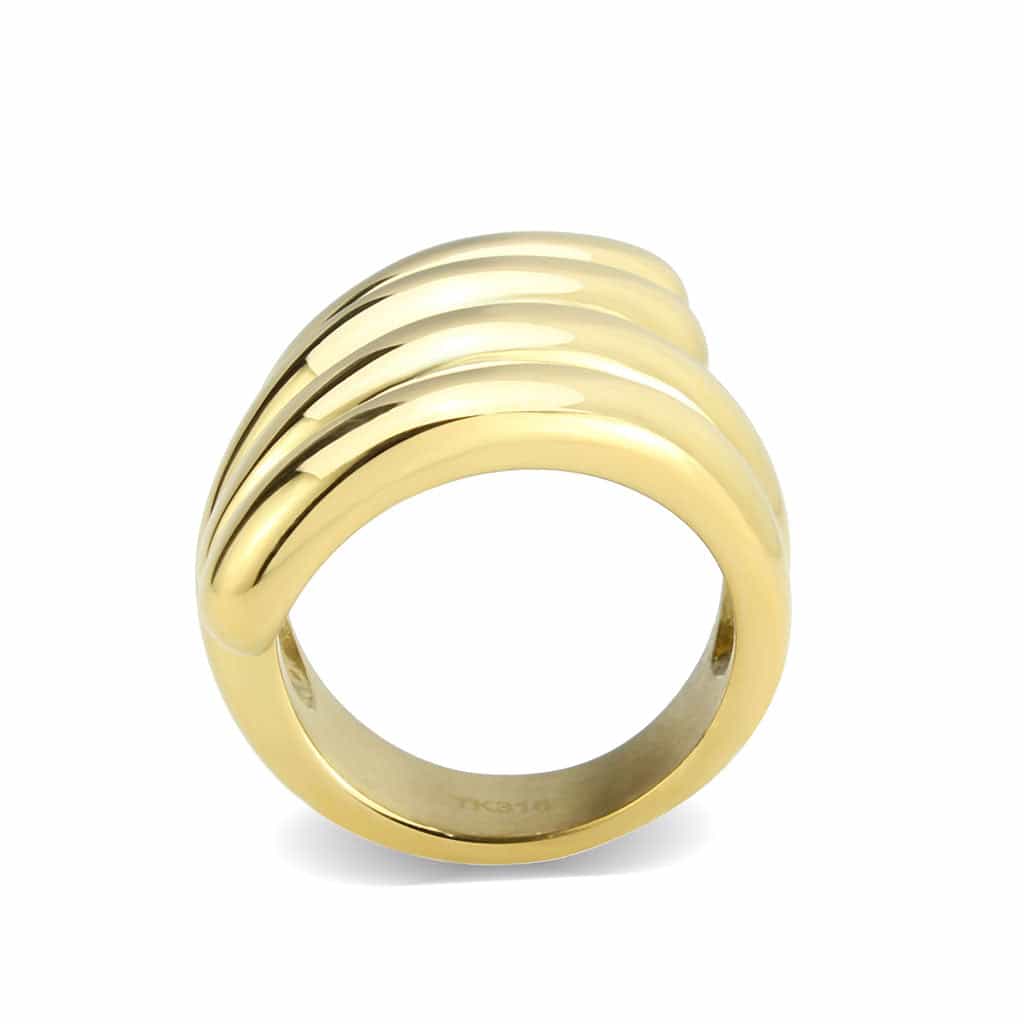 Stainless Steel Gold IP Polished Ribbed Shell Dome Band Ring view 6