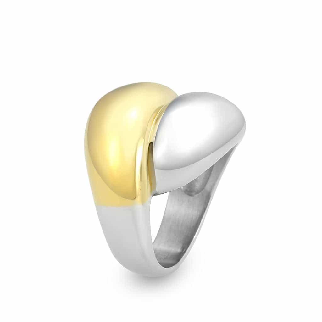 Stainless Steel Two Tone Gold Silver Polished Dome Bypass Ring view 8