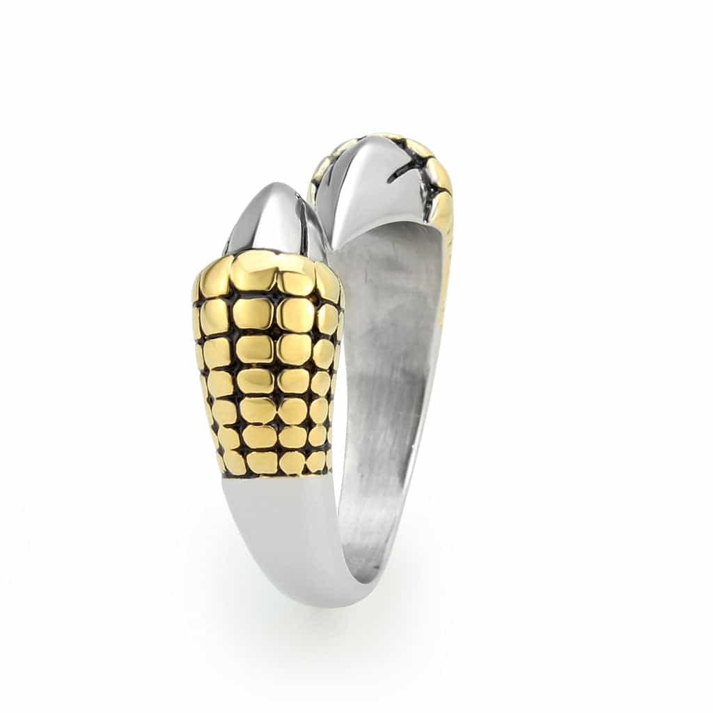 Stainless Steel Two Tone Gold Silver Dragon Scale Claw Wrap Ring view 8