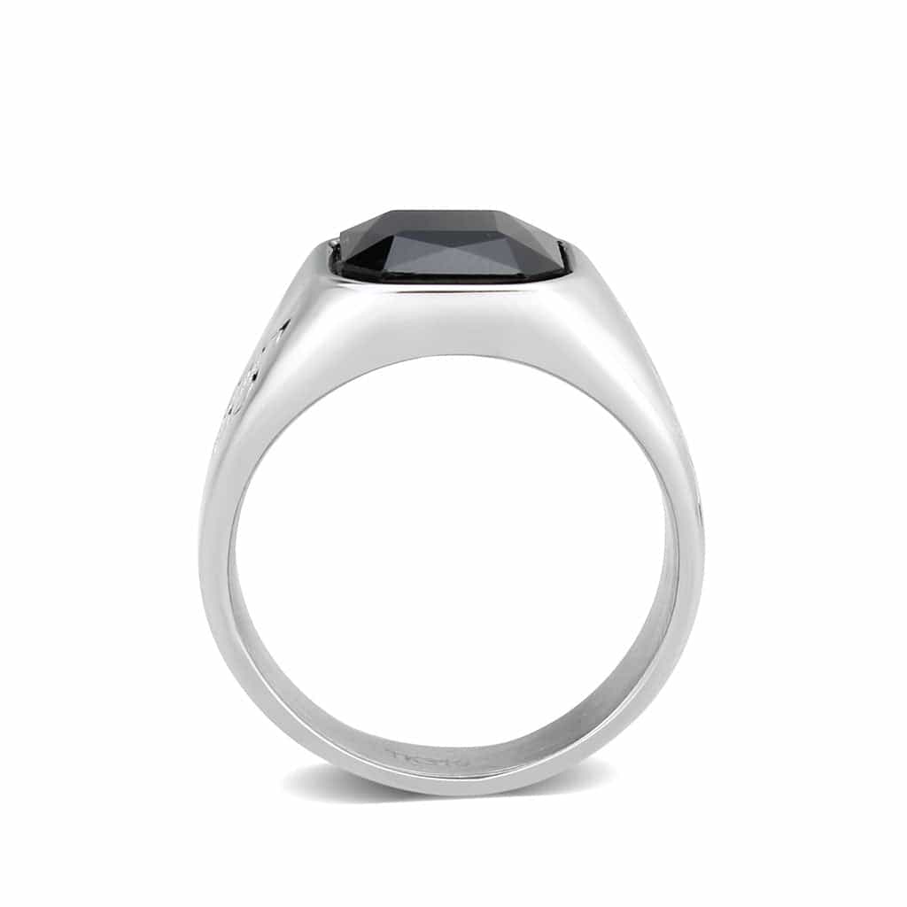 Stainless Steel Silver Black Onyx Emerald Cut Greek Key Mens Ring view 6