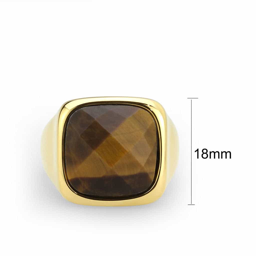 Stainless Steel Gold IP Tiger Eye Cushion Polished Mens Ring view 4