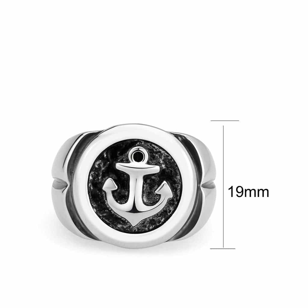 Stainless Steel Anchor Nautical Circle Carved Mens Signet Ring view 4