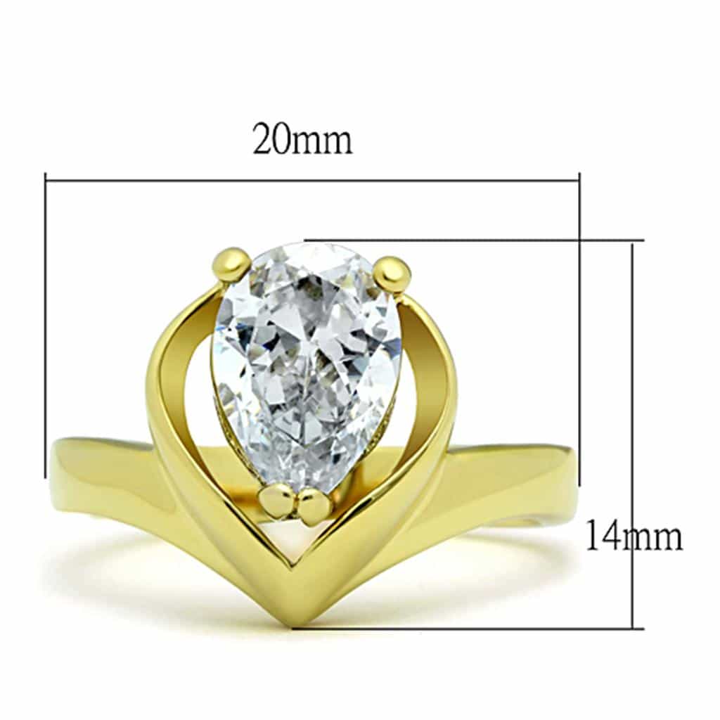 Stainless Steel Gold IP CZ Oval Petal Cathedral Solitaire Ring view 4