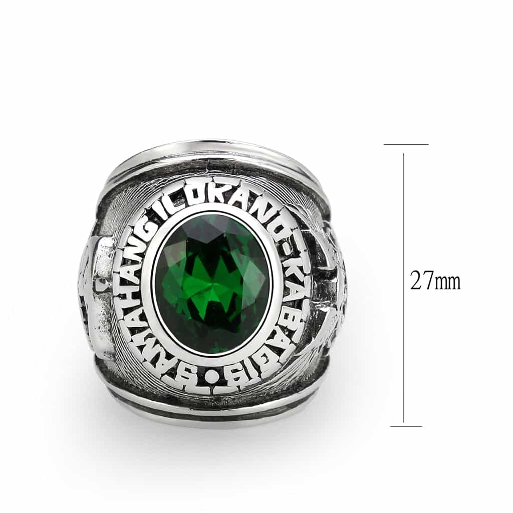 Stainless Steel Emerald Green CZ Dragon Carved Military Ring view 4