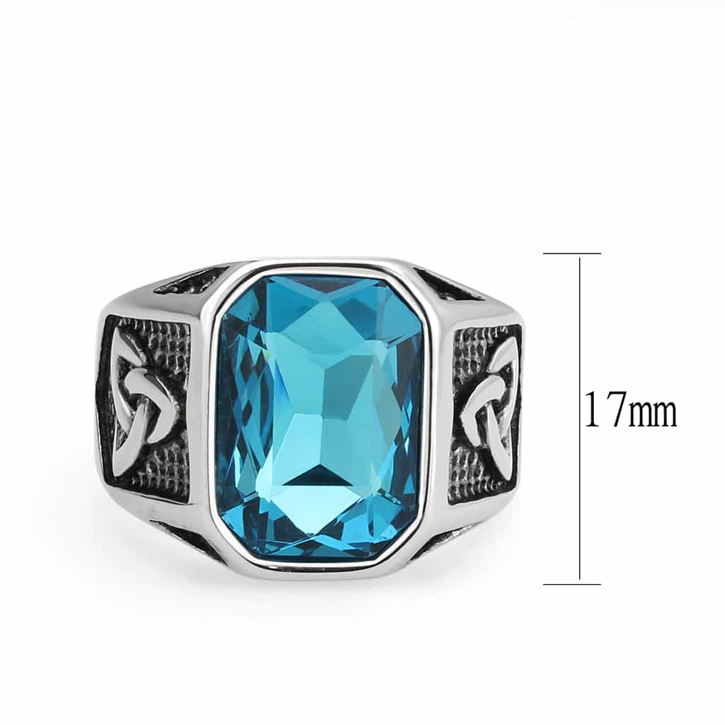 Stainless Steel Silver Aquamarine CZ Emerald Cut Celtic Ring view 4