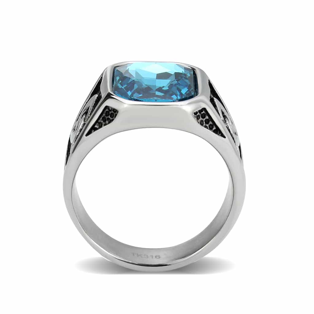Stainless Steel Silver Aquamarine CZ Emerald Cut Celtic Ring view 6