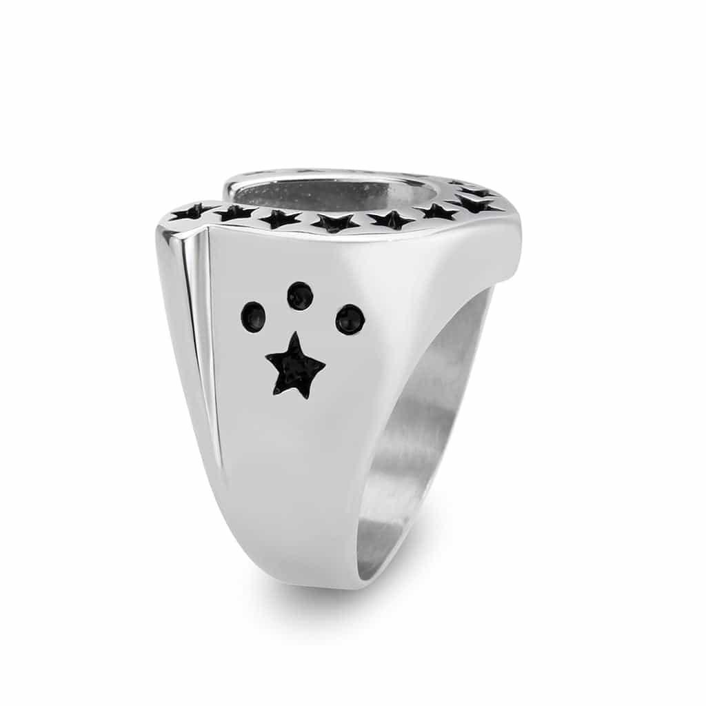 Stainless Steel Silver Polished Horseshoe Stars Open Novelty Ring view 8