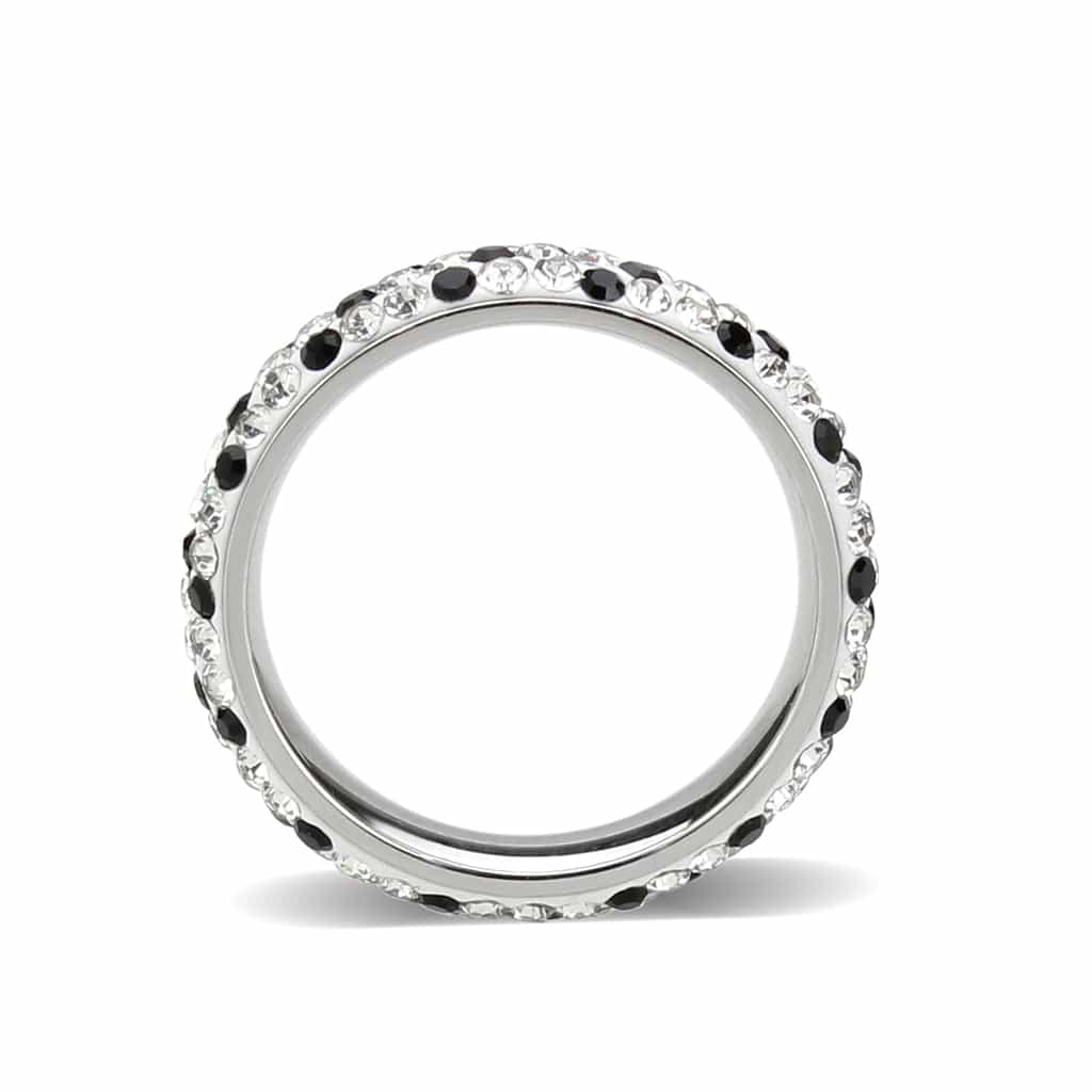 Stainless Steel Silver Black Clear Crystal Pave Eternity Ring view 6
