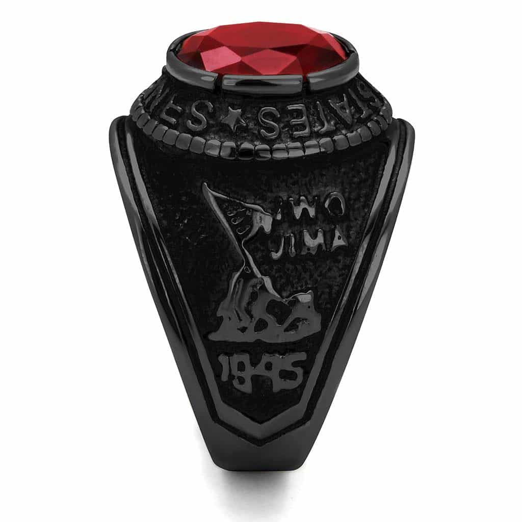 Stainless Steel Dark IP US Marines Red CZ Veteran Military Ring view 10