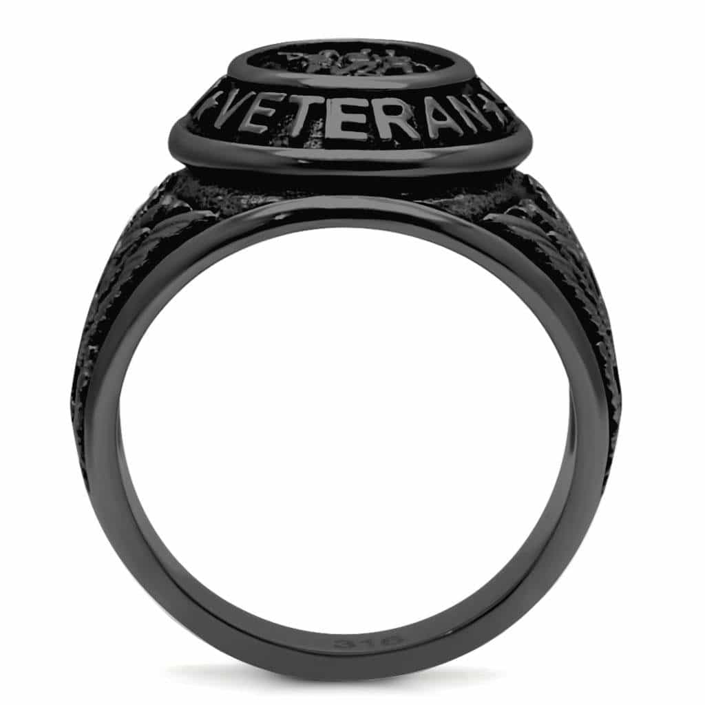 Stainless Steel Dark IP US Veteran Seal Military Signet Ring view 6