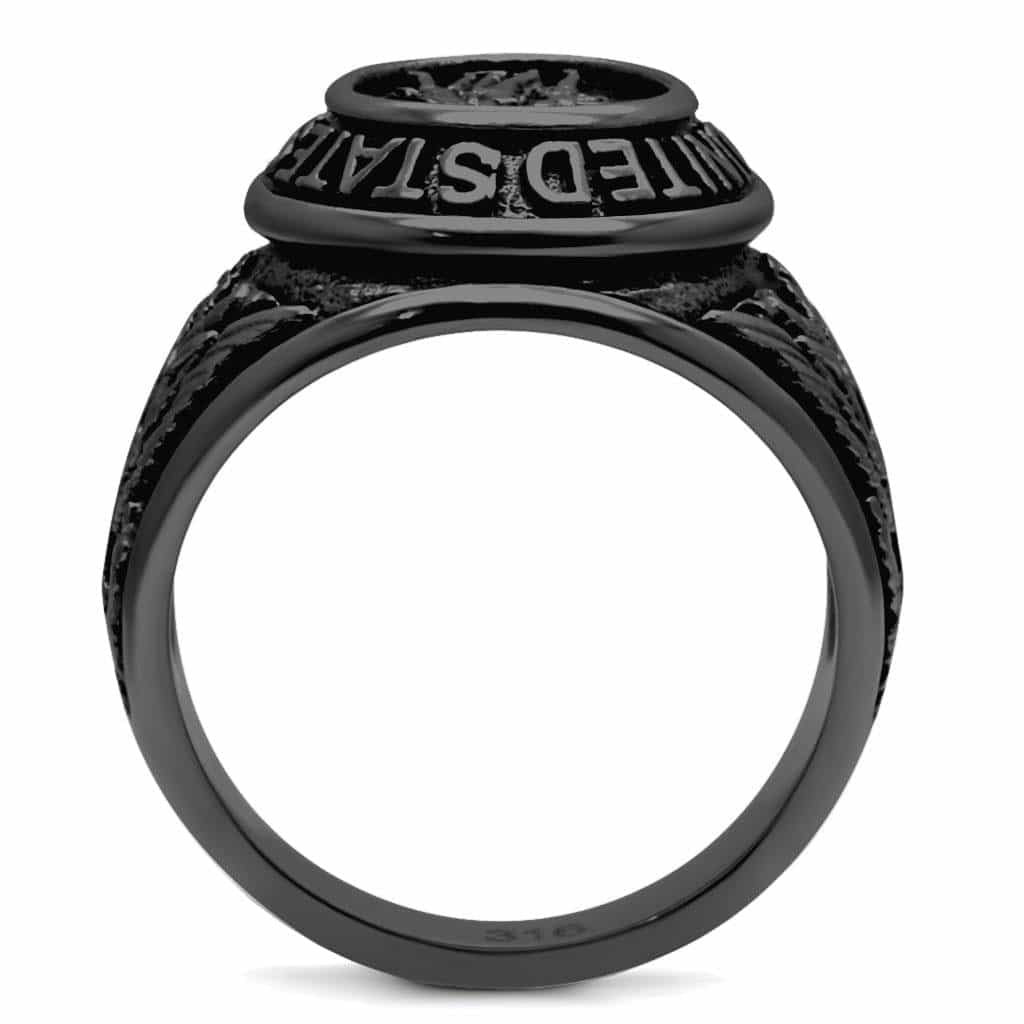 Stainless Steel Dark IP US Veteran Seal Military Signet Ring view 8