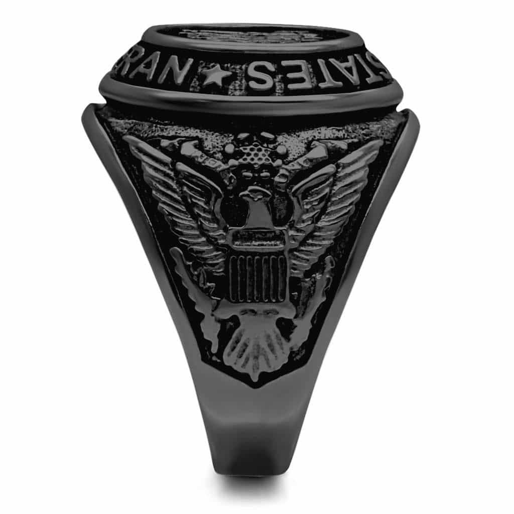 Stainless Steel Dark IP US Veteran Seal Military Signet Ring view 12
