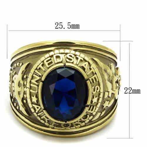 Stainless Steel Gold IP US Air Force Blue CZ Military Signet Ring view 4