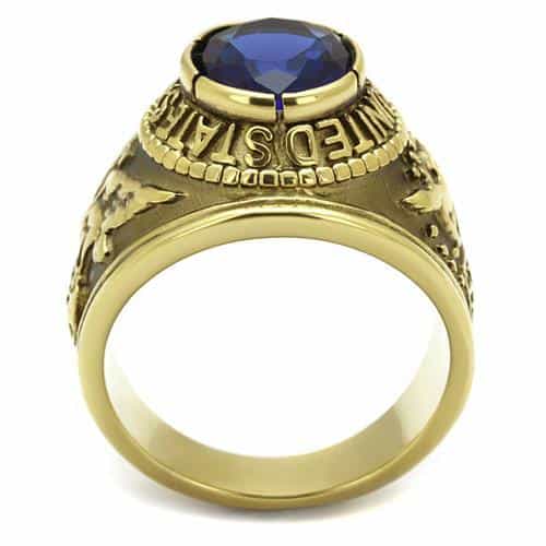 Stainless Steel Gold IP US Air Force Blue CZ Military Signet Ring view 8