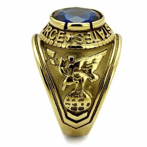 Stainless Steel Gold IP US Air Force Blue CZ Military Signet Ring view 12