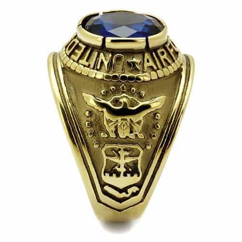 Stainless Steel Gold IP US Air Force Blue CZ Military Signet Ring view 14