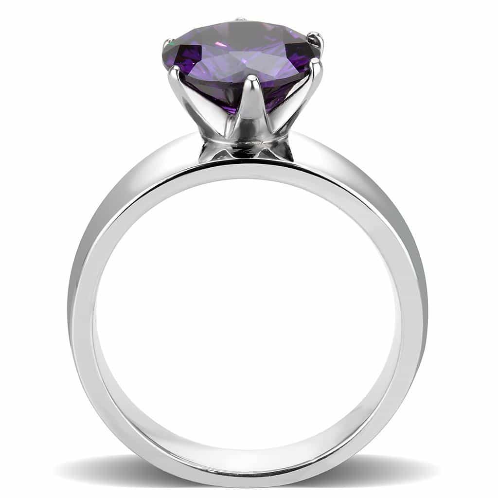 Stainless Steel Silver CZ Round Purple Solitaire Wide Band Ring view 6