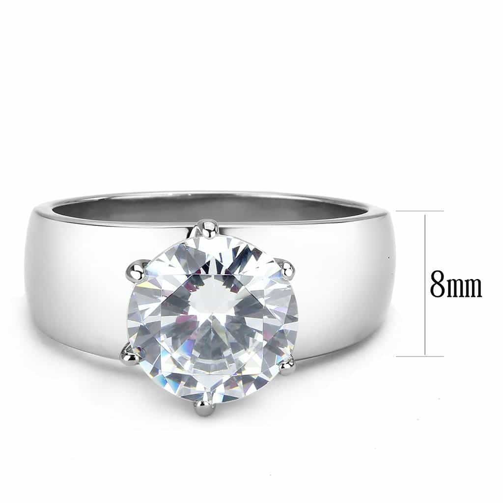 Stainless Steel Silver CZ Round Clear Solitaire Wide Earrings view 4