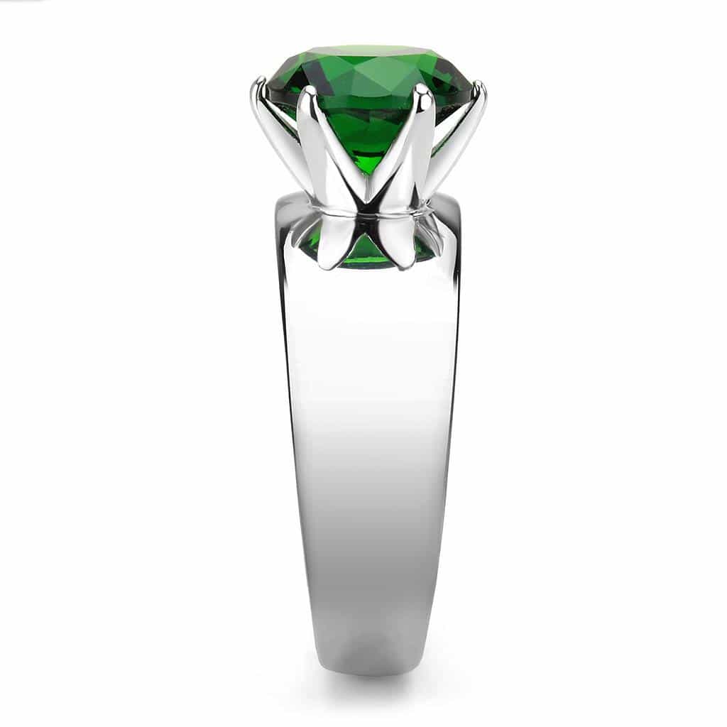 Stainless Steel Silver CZ Round Green Solitaire Wide Band Ring view 8
