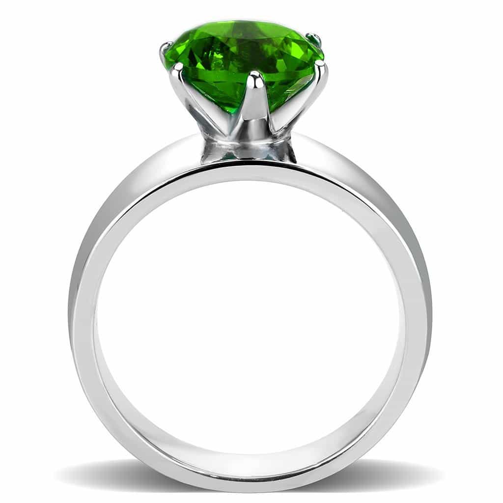 Stainless Steel Silver CZ Round Peridot Solitaire Wide Band Ring view 6