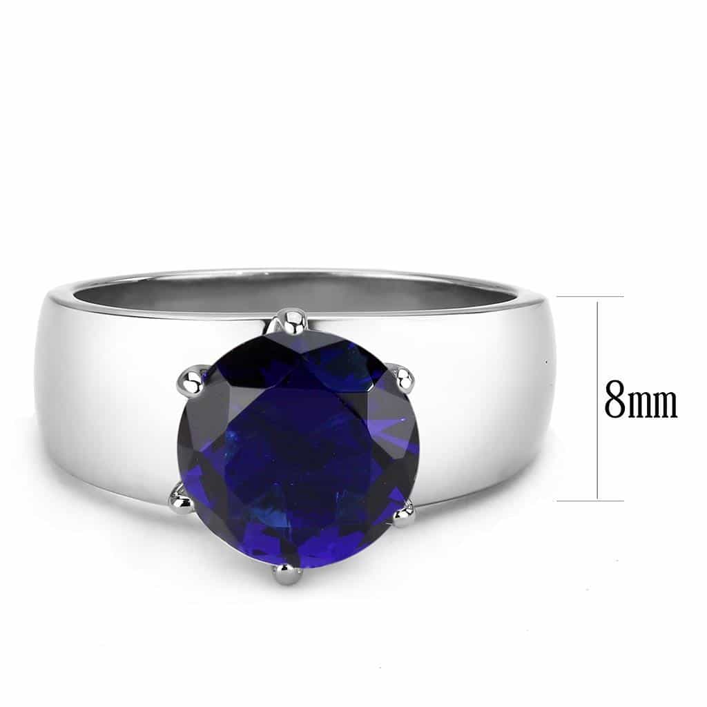 Stainless Steel Silver CZ Round Sapphire Solitaire Wide Band Ring view 4