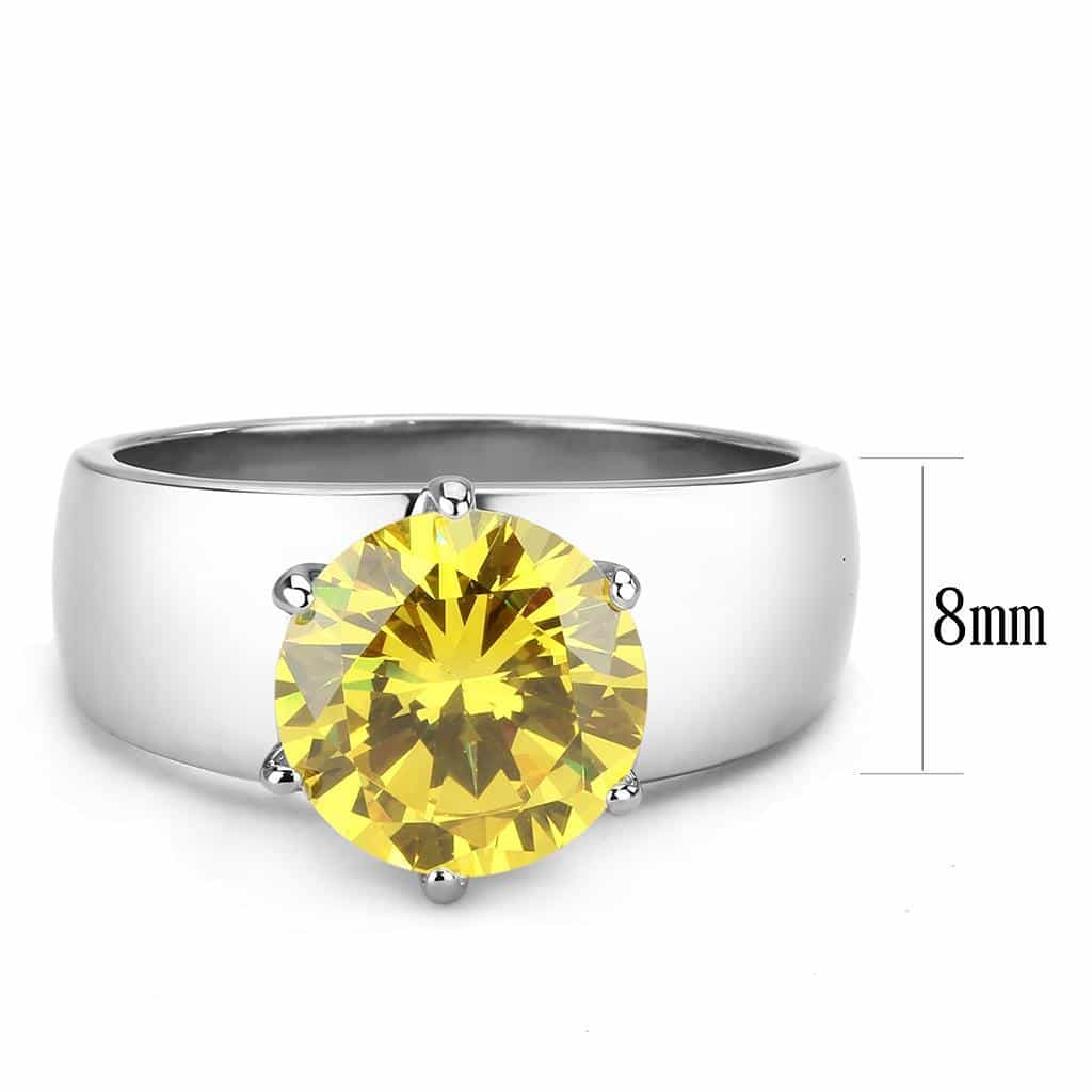 Stainless Steel Silver CZ Round Yellow Solitaire Wide Band Ring view 4