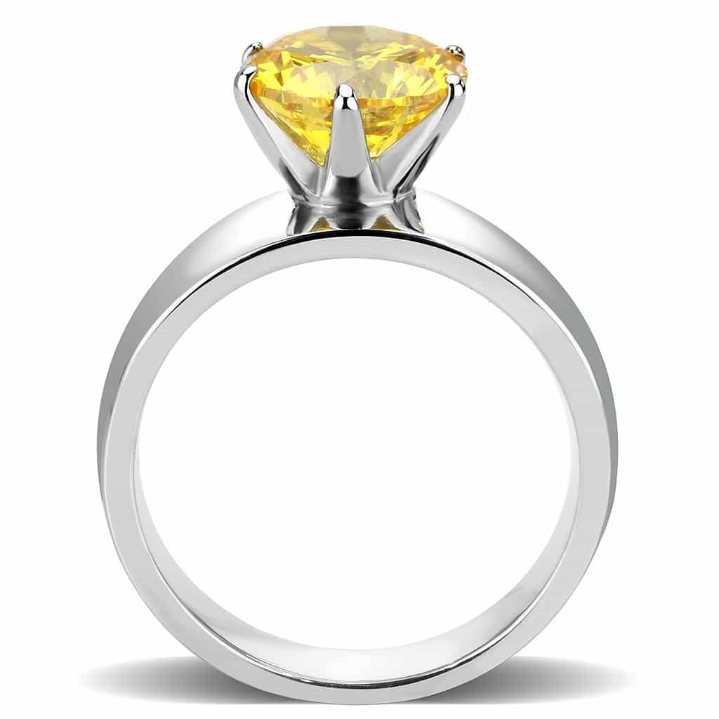 Stainless Steel Silver CZ Round Yellow Solitaire Wide Band Ring view 6