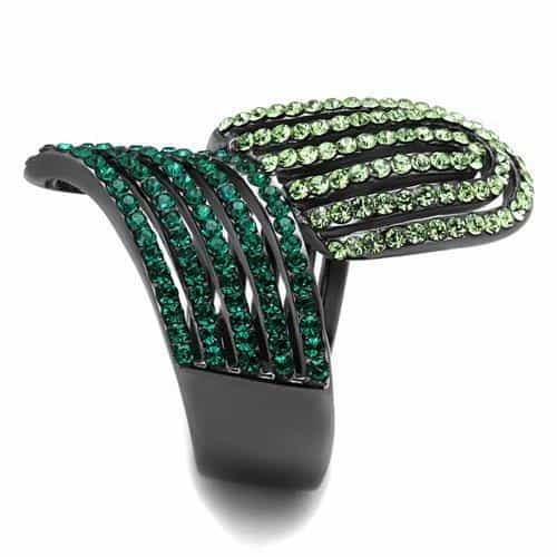 Stainless Steel Dark IP Green Teal Crystal Pave Multi Wave Ring view 8