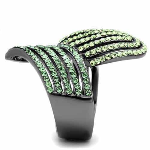 Stainless Steel Dark IP Green Teal Crystal Pave Multi Wave Ring view 10