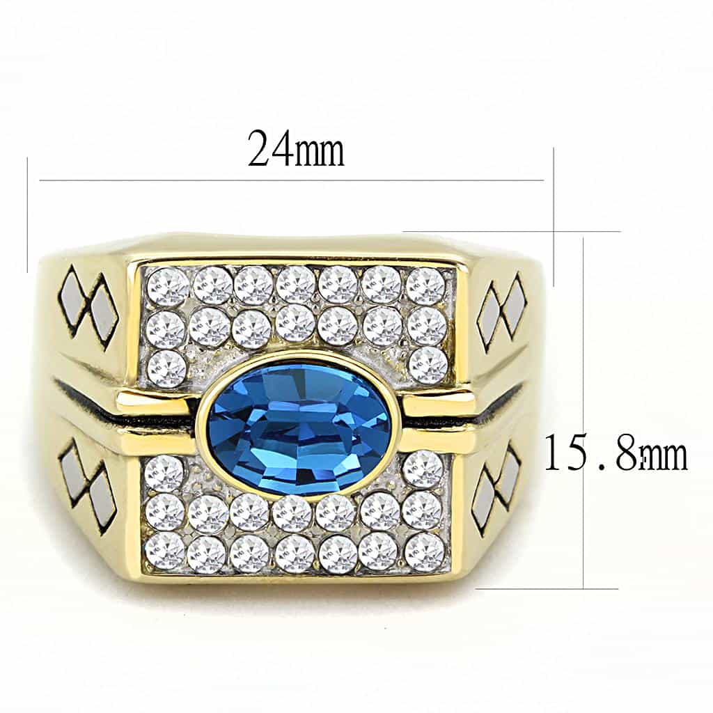 Stainless Steel Gold IP CZ Oval Sapphire Pave Square Mens Ring view 4